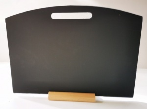 Shaped tabletop chalkboard with beech stand