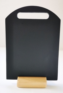 Shaped tabletop chalkboard with beech stand